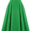 SISHION Elastic Waist A Line Elegant Flared Midi Skirts SS0037 Solid Color Black Green Red Women 60s Retro Vintage Pleated Skirt