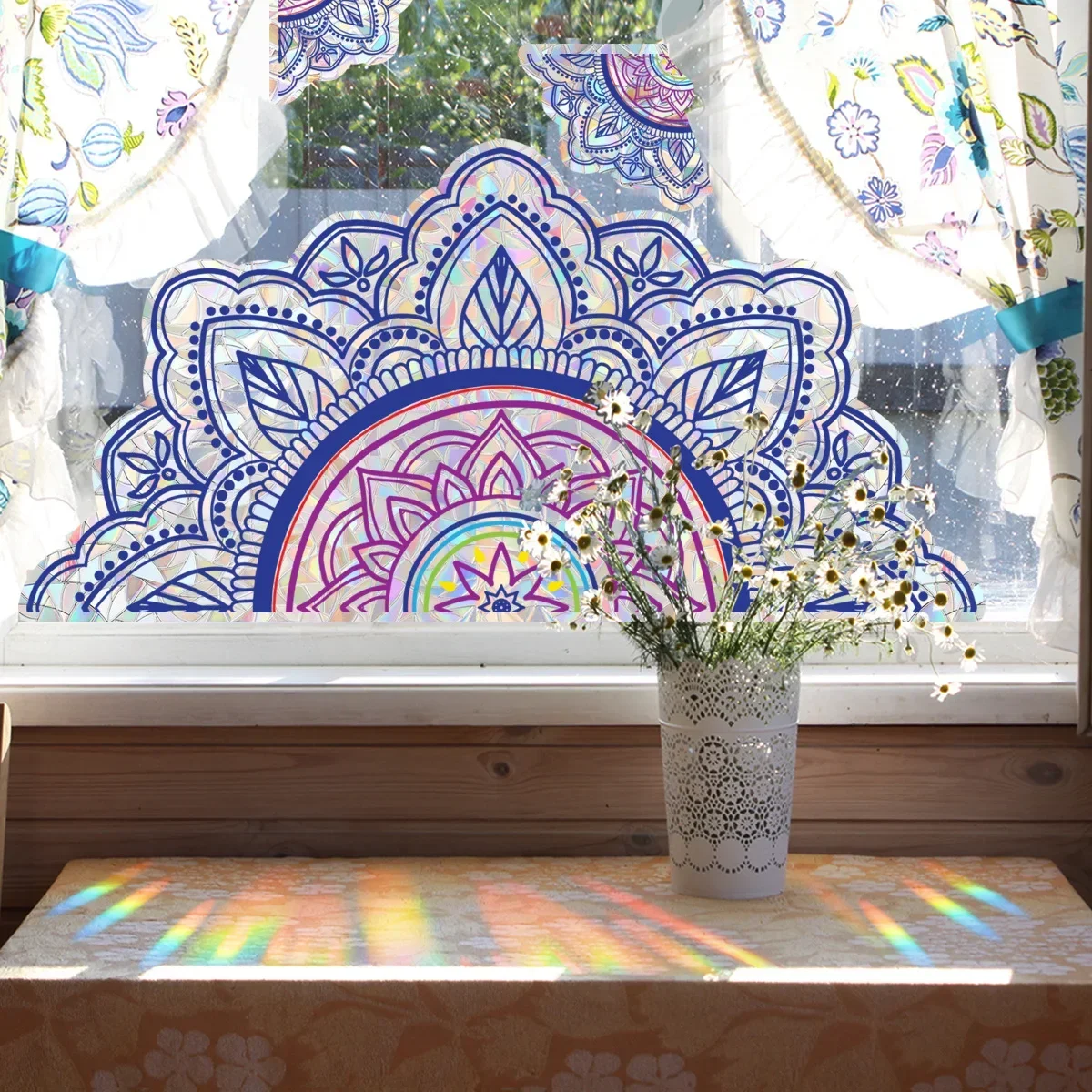 Mandala Flower Sun Catcher Energy Rainbow Maker Wall Stickers PVC Suncatcher Electrostatic Window Sunlight Decal Home Decoration