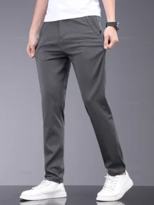 Brand Clothing Summer Soft Stretch Bamboo Fiber Fabric Men's Casual Pants Thin Slim Elastic Waist Business Grey Trousers Male 38 - Image 2