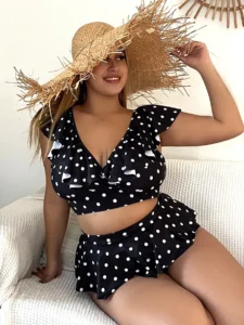 Plus Size Ruffle Dot High Waist Bikini Swimwear Women's Swimsuit Beachwear Bathing Suits - Image 2