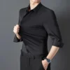 High Elastic Anti Wrinkle Shirt Men Long Sleeve Shirts Business Casual Stripe Luxury Men's Clothing Dress Social Shirt S-4XL - Image 6