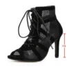 Woman Shoes Pumps Lace-up Peep Toe Sandals Madams New Fashion Show Black Net Fabric Cross Strap Sexy High Heel Sandals - Image 6