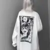 Cartoon Horror Graphic Women T-Shirt Spring and Autumn Gothic Print Oversized Punk T Shirt Top Harajuku Streetwear Korean Tee