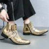 Design Rivet Golden Mens Dress Boots Luxury Genuine Leather Chelsea Boots Men Oxford Shoes Formal Wedding Shoes For Men Size 46 - Image 4