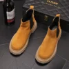 italian brand designer mens fashion chelsea boots cow suede leather shoes stage nightclub dress platform ankle boot short botas - Image 2