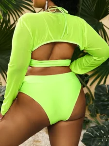 2023 Plus Size Contrast Mesh Solid One Piece Swimsuit With Cover Up Swimwear Women Bathers Summer Beachwear Summer Bathing Suit - Image 3