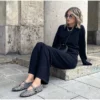 Stylish Studded Crystal Women Mary Jane Ballet Shoes Summer Mesh Hollow Sandals Laofers Casual Soft Leather Comfortable Flats - Image 2