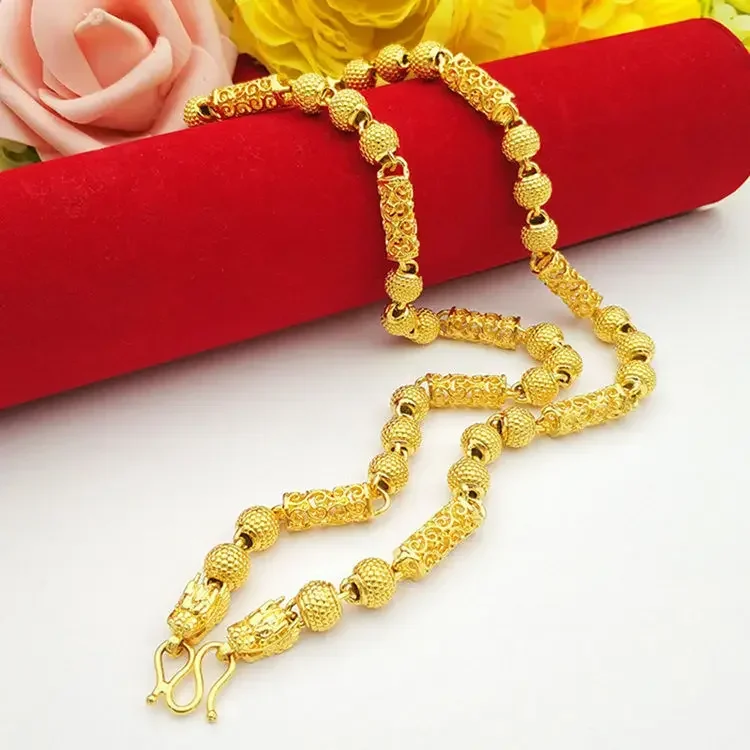 Neck jewelry AU750 boss chain 999 real gold necklace round beads 18K chain domineering Rourke suitable for men and women