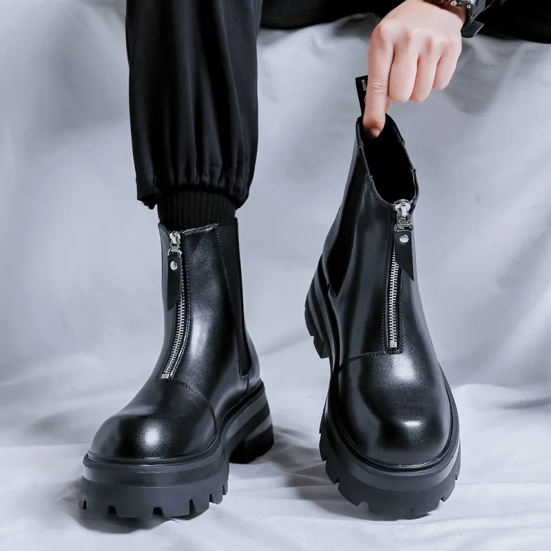 men luxury fashion chelsea boots brand designer platform shoes stage nightclub genuine leather boot handsome ankle botas hombre
