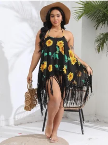2024 New Cover Up Plus Size Bikini Women Swimsuit Cover-up Floral Bathing Suit Beach Wear Knitting Swimwear mesh Beach Dress - Image 5