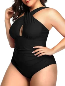 2024 Summer Women Plus Size One Piece Swimsuits Front Cross Tummy Control Black Sexy Swimwear Backless Bathing Suit - Image 4