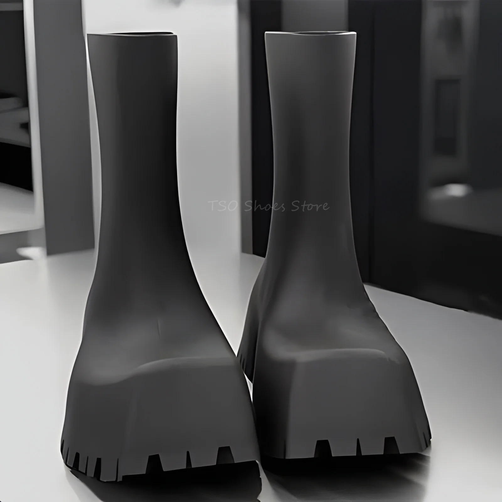 New Fashion Square Toe Thick Sole Rain Boots for Men and Women Anti-Slip Waterproof Work Wear Boots Brand Design Couple Shoes
