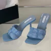 Fashion Weave Pumps Elegant Women Heeled Shoes New In 2023 Outdoor Shallow Ladies High Heels Sandals Slides Female Footwear - Image 2