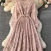 Elegant Lace Dress Women Spring Autumn New Round Neck Long Sleeve Vintage Embroidery Long Dresses Ladies Temperament Party Dress