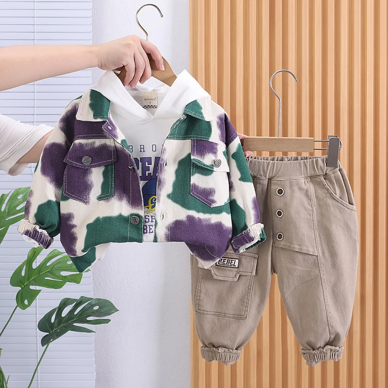 Spring Autumn Korean Baby Boy Clothes 9 To 12 Months Camouflage Cardigan Denim Coats Hooded Hoodies Jeans for Boys Outfits