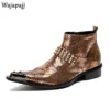 Retro British Men Chelsea Ankle Boots Metal Pointed Toe Side Zipper Low Heel High Top Black Brown Party Boots Shoes For Men - Image 7