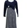 New Maternity Long Sleeve Nursing Clothes Spring and Autumn Cotton Striped Long Skirt Pregnant Women Breastfeeding Dress