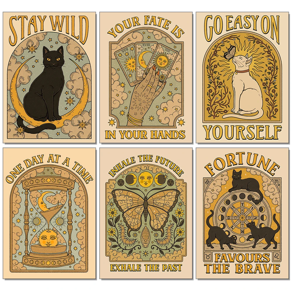 5D Diamond Mosaic Embroidery Kit Tarot Cat Text Art Diamond Painting Full Square/Round Drills DIY Rhinestone Mosaic Puzzle