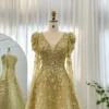 Sharon Said Luxury Dubai Yellow Arabic Evening Dress Elegant Long Sleeve Blue Muslim Women Wedding Formal Party Gowns SS291 - Image 2