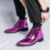 Fashion Design Pink Men High Top Wedding Shoes Leather Bright Chelsea Boots For Man Flat Lace-up Men's Pointed Boots Big Size 47 - Image 2