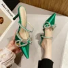 New Glitter Rhinstones Women Pumps Mules Crystal Bowknot Green Satin Summer Lady Shoes Stripper High Heels Party Prom Shoes - Image 6