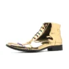 Gold Blue Patent Leather Spikes side Zip Lace-Up Boots Breathable Designer Man Shoes Gentleman Casual Zapatos para hombres - Image 2