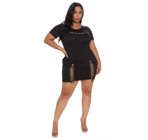 SOMO Summer Plus Size Dresses for Women Black Short Sleeve Mini Dress Hollow Out Sexy Club Wear Stretch Wholesale Dropshipping - Image 3