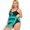 Plus Size Swimsuit Coverup for Women Gradient Print Layer Ruffles Two Pieces Swimwear Women Tummy Control Beach Dress - Image 3