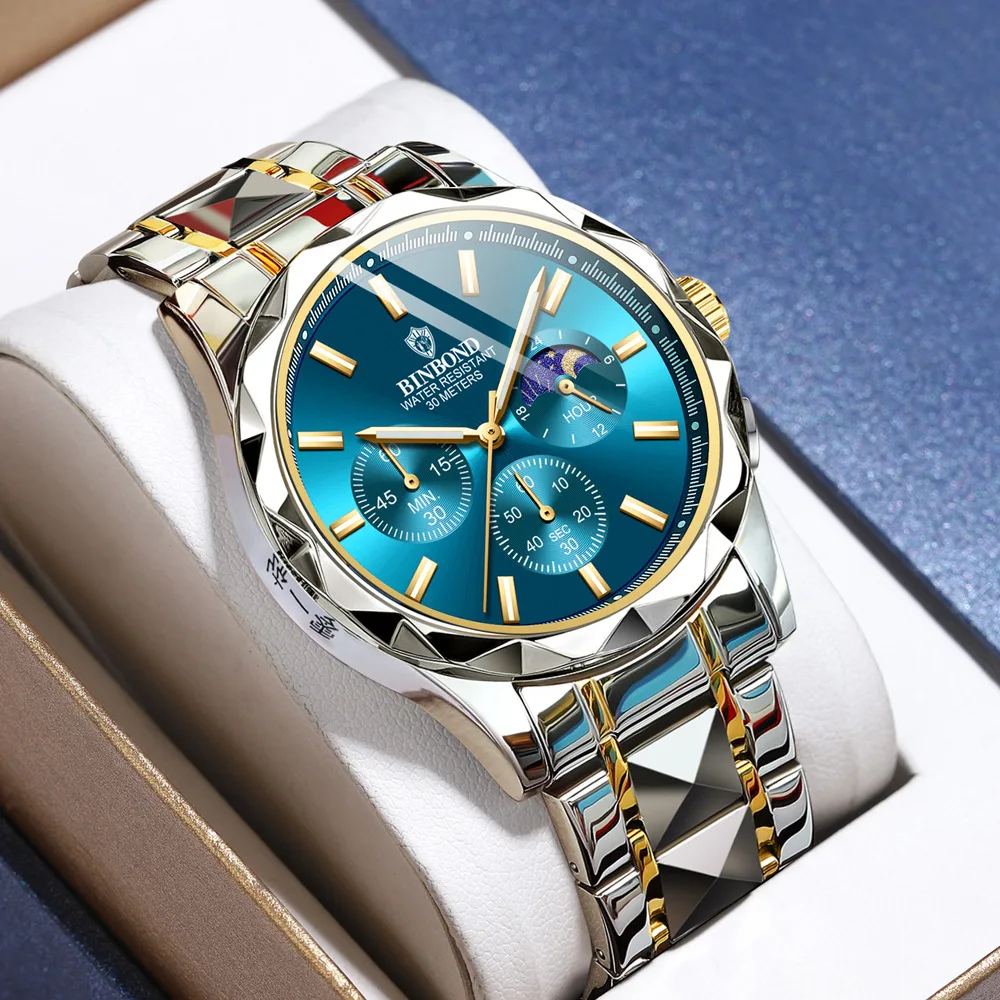 New Six Needle Multi functional Butterfly Buckle Men's Watch Fashionable and Popular Dual Calendar Waterproof Quartz Watch