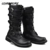 Men's Leather Motorcycle Boots Mid-calf Military Combat Boots Gothic Belt Punk Boots Tactical Army Shoes Autumn Winter Plus Size - Image 4