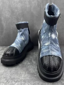 British Style Mens Cargo Boots Fashion Gothic Spliced Canvas High Top Shoes Zipper Autumn Winter Casual Motorcycle Short Boots - Image 5