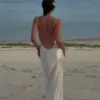 Sexy Backless Satin Maxi Dress For Women Fashion Sleeveless Female Solid Slim Dresses 2024 Summer Lady White Beach Holiday Robes