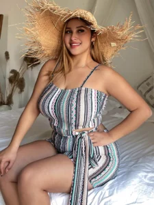 Plus Size Bandeau Print High Waist Bikini Swimwear Women's Swimsuit Beachwear Bathing Suits - Image 2