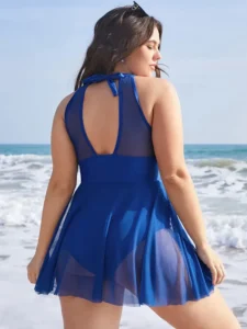 Plus Size Women's Swimsuit 2023 One Piece Swimwear Halter Backless Mesh Sexy Beach Swim Dress Push Up Bodysuit Beach Wear - Image 3
