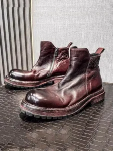 Gothic Vintage Mens Horsehide Genuine Leather Boots Zipper Motorcycle Short Boots Spring Autumn High Quality Handmade Shoes Male - Image 2