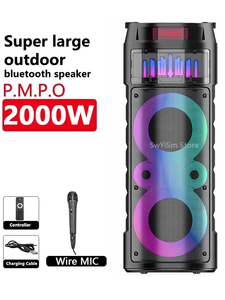 JQS6221 High Power Portable Outdoor Bluetooth Speaker Wireless Party Column Subwoofer Family Karaoke Audio with Mic FM Radio USB