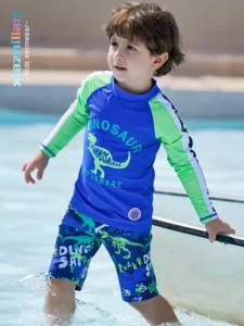 Boy Long Sleeve Swimsuit Two Pieces Suit 1-13 Year Swimwear UPF50 Children 2023 Kid Cool Cartoon Beachwear Bathing Suit - Image 3