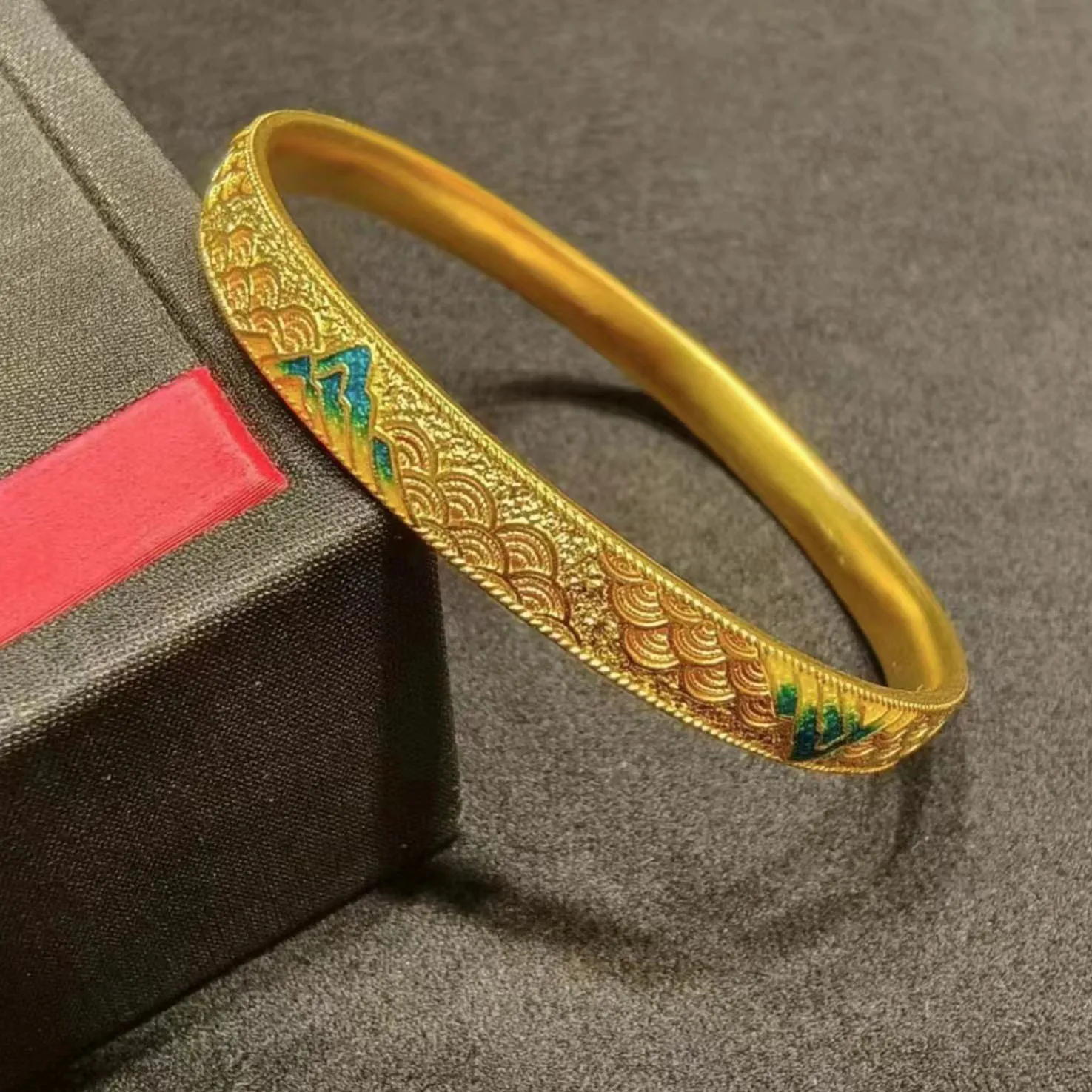High quality gold 999 enamel lotus bracelet AU750 buckle lotus bracelet national trend retro hand jewelry Joyria women