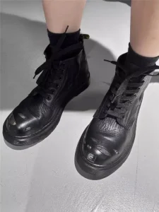 Vintage Design Mens Cowskin Genuine Leather Boots Lace Up Steel Toe Platform High Top Shoes Casual Punk Motorcycle Short Boots - Image 3
