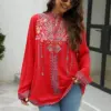 Eaeovni Women's Mexican Boho Embroidered Tops and Blouses Peasant Bohemian Ladies Long Sleeve Tunic Shirt Cotton Clothing