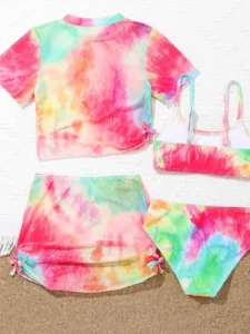 4 Pieces Bikinis Set Top & Skirt 2023 Girls Swimsuit Kids Swimwear Female Children Bathers Bathing Swimming Swim Suit Beachwear - Image 2