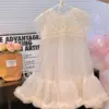 New 2023 Girls Prin cess Dress Casual Spring Summer Children's Wear Korean Pearl Neck Princess Dress Fashion Yarn Dress Dress