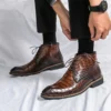 Vintage Crocodile Pattern Genuine Leather Boots Men's Chelsea Boots Brand Fashion Designer Ankle Boots for men motorcycle boots - Image 5