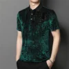 Fashion Casual Velvet Premium Polo Hommes Short Sleeve Silky Icy Summer Men T Shirts High Quality Soft Comfortable Hollow Luxury - Image 2