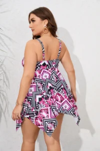 3XL 4XL 5XL Plus Size Swimwear Woman 2023 Floral Print Strap Irregular Beach Bikini Dress Two Pieces Tankini Large Size Swimsuit - Image 4