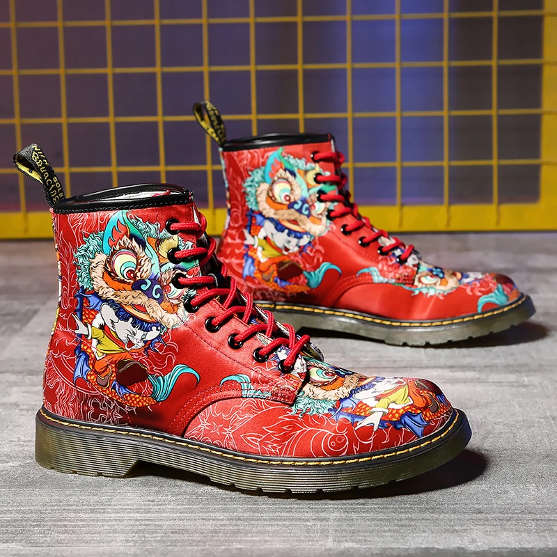 fashion long fashion week young men's boots eight holes personality casual boots fall popular Chinese red men's shoes