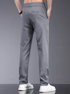 Brand Clothing Summer Soft Stretch Bamboo Fiber Fabric Men's Casual Pants Thin Slim Elastic Waist Business Grey Trousers Male 38 - Image 4