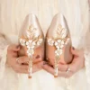 Elegant Women Pumps New Design Appliques Women's Party Shoes Bride Wedding Shoes High Heels Stilettos High-heeled Shoes Silk - Image 3