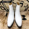 LUXURY DESIGNER MEN ANKLE BOOTS SHOES BLACK WHITE ZIP GENUINE LEATHER MENS DRESS BOOTS SHOE WEDDING OFFICE BOOTS FOR MEN - Image 3