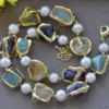 Z12244 Set 22mm Baroque Citrine Amethyst Aquamarine Gold-Plated White Pearl Necklace Bracelet Earring